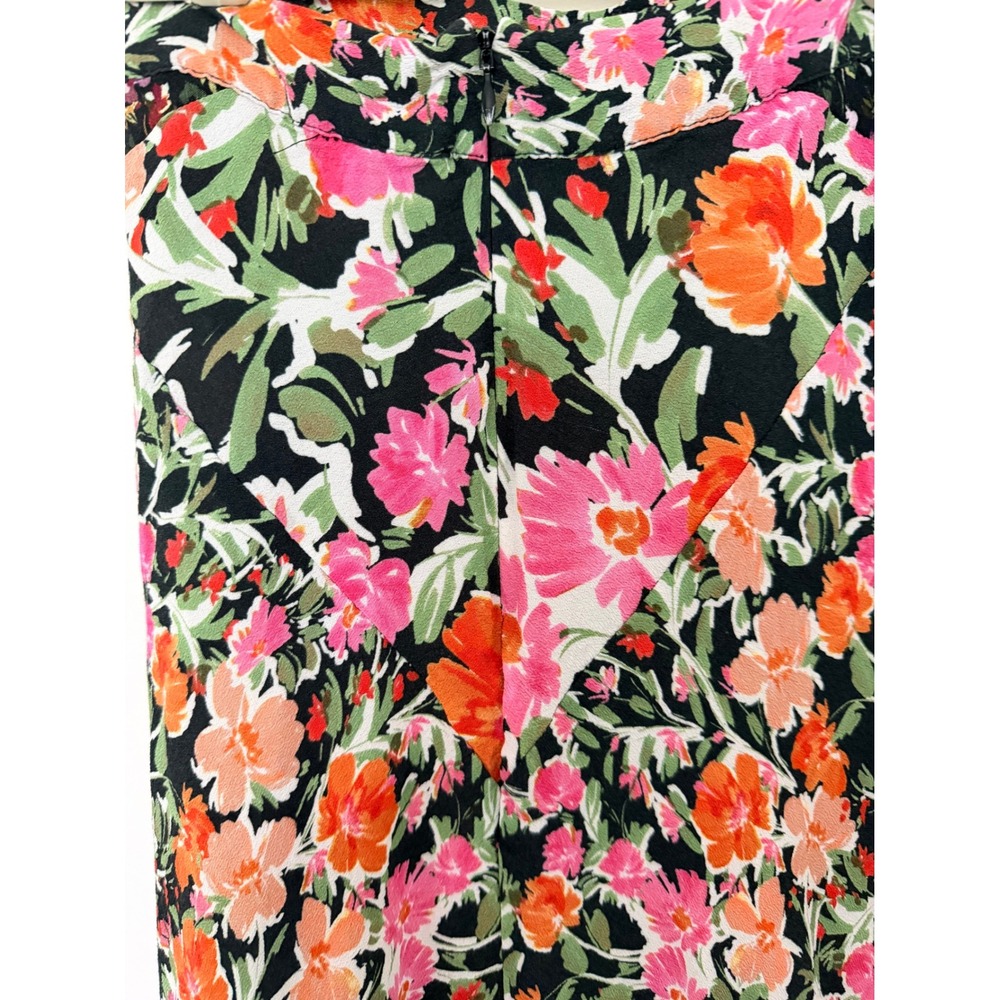 Anthropologie Floral Midi Skirt Black Pink Orange Petite 2 - Picture 2 of 3